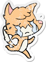 distressed sticker of a crying fox cartoon png