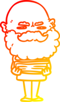 warm gradient line drawing of a cartoon man with beard frowning png