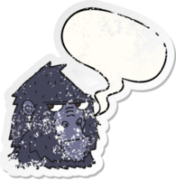 cartone animato arrabbiato gorilla viso con discorso bolla afflitto afflitto vecchio etichetta png