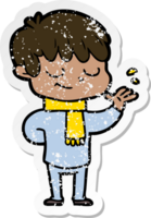 distressed sticker of a cartoon happy boy png