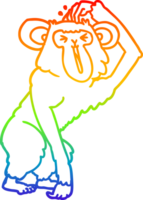 rainbow gradient line drawing of a cartoon chimp scratching head png