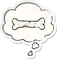 cartoon bone with thought bubble as a distressed worn sticker png