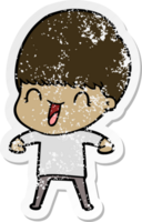 distressed sticker of a happy cartoon boy png