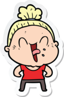 sticker of a cartoon happy old woman png