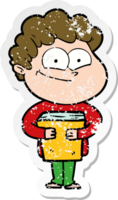 distressed sticker of a cartoon happy man png