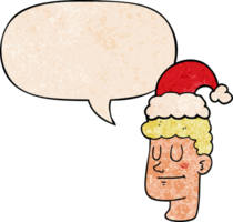 desenho animado homem vestindo Natal chapéu com discurso bolha dentro retro textura estilo png