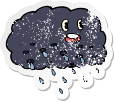 retro distressed sticker of a cartoon rain cloud png