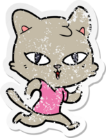 distressed sticker of a cartoon cat out for a run png