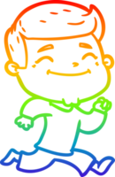 rainbow gradient line drawing of a happy cartoon man running png