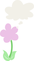 cute cartoon flower with thought bubble in retro style png