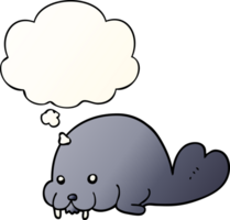 cute cartoon walrus with thought bubble in smooth gradient style png