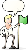 cartone animato uomo piantare bandiera con discorso bolla png