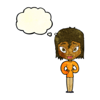 cartoon satisfied woman with thought bubble png