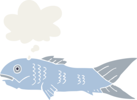 cartoon fish with thought bubble in retro style png