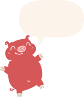 cartoon pig with speech bubble in retro style png