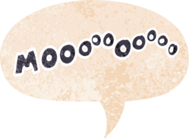 cartoon moo noise with speech bubble in grunge distressed retro textured style png