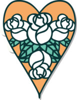 sticker van tatoeëren in traditioneel stijl van een hart en bloemen png