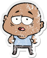 distressed sticker of a cartoon tired bald man png