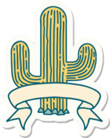 tattoo style sticker with banner of a cactus png