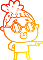 warm gradient line drawing of a cartoon woman wearing spectacles png