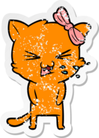 distressed sticker of a cartoon cat png