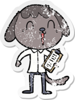 distressed sticker of a cute cartoon dog wearing office shirt png