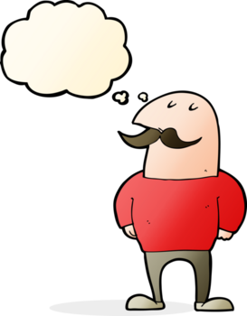 tecknad serie skallig man med mustasch med trodde bubbla png