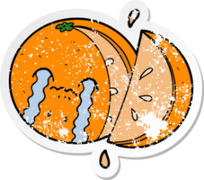 distressed sticker of a cartoon orange png