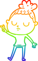 rainbow gradient line drawing of a cartoon calm woman png