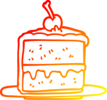 warm Gradient Linie Zeichnung von ein Karikatur Kuchen Scheibe png