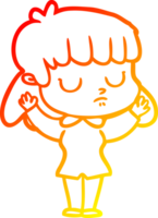 warm gradient line drawing of a cartoon indifferent woman png