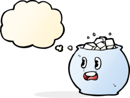 dessin animé bol de sucre avec bulle de pensée png