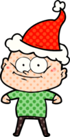 main tiré bande dessinée livre style illustration de une chauve homme regarder portant Père Noël chapeau png