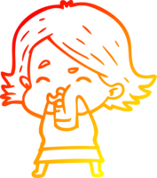 warm gradient line drawing of a cartoon girl pulling face png