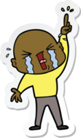 sticker of a cartoon crying bald man png