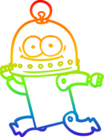 rainbow gradient line drawing of a happy carton robot with light bulb png