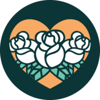 iconic tattoo style image of a heart and flowers png