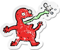 retro verontruste sticker van een cartoonkikker die vlieg vangt png