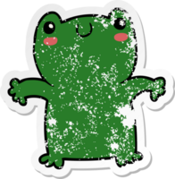 distressed sticker of a cartoon frog png