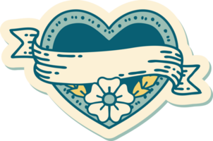 pegatina de tatuaje al estilo tradicional de un corazón y pancarta con flores png