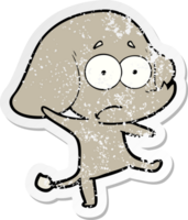 distressed sticker of a cartoon unsure elephant png