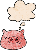 cartoon pig face with thought bubble in grunge texture style png