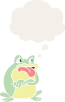 grumpy cartoon frog with thought bubble in retro style png