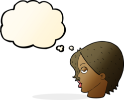 cartoon woman raising eyebrow with thought bubble png