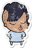 distressed sticker of a cartoon pretty hipster girl png