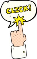 main tiré bande dessinée livre discours bulle dessin animé Cliquez sur signe avec doigt png