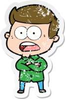 distressed sticker of a cartoon shocked man png