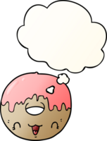 cute cartoon donut with thought bubble in smooth gradient style png