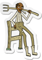 sticker of a cartoon old farmer leaning on fence png