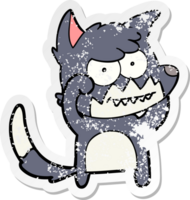 distressed sticker of a cartoon grinning fox png